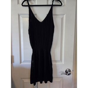 CUPSHE Black Crochet Knit V Neck Spaghetti Strap Mini Dress Cover Up Size L